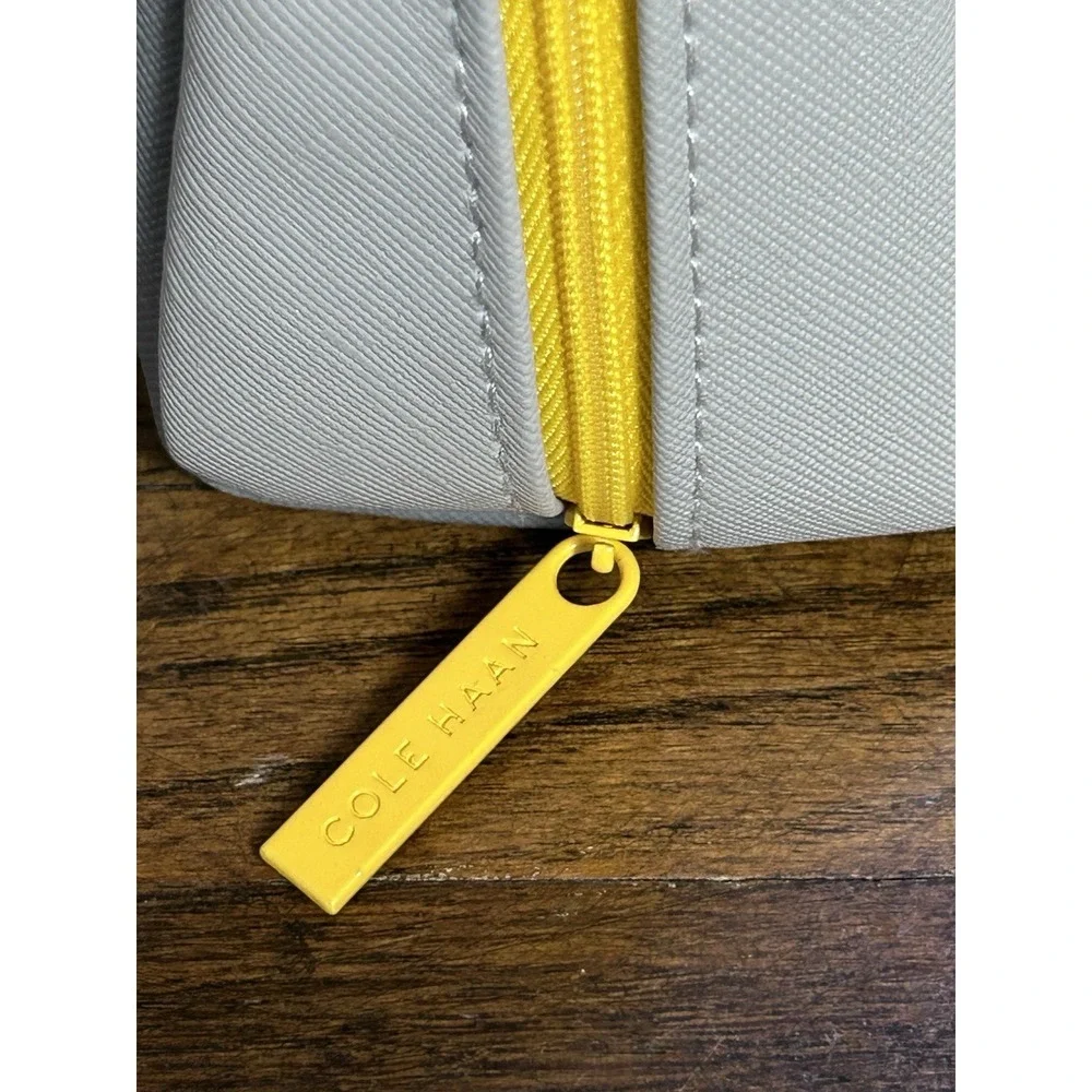 Cole Hann Small Men's Dopp Bag Washable Fabric Grey With Yellow Zipper